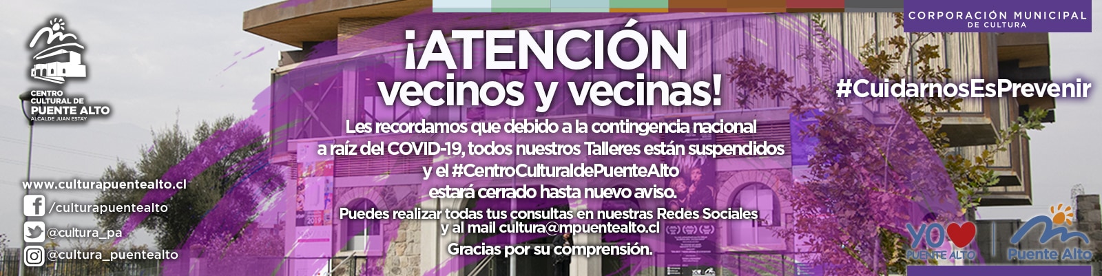 Cierre temporal Centro Cultural y suspensión de Talleres y eventos por contingencia nacional 